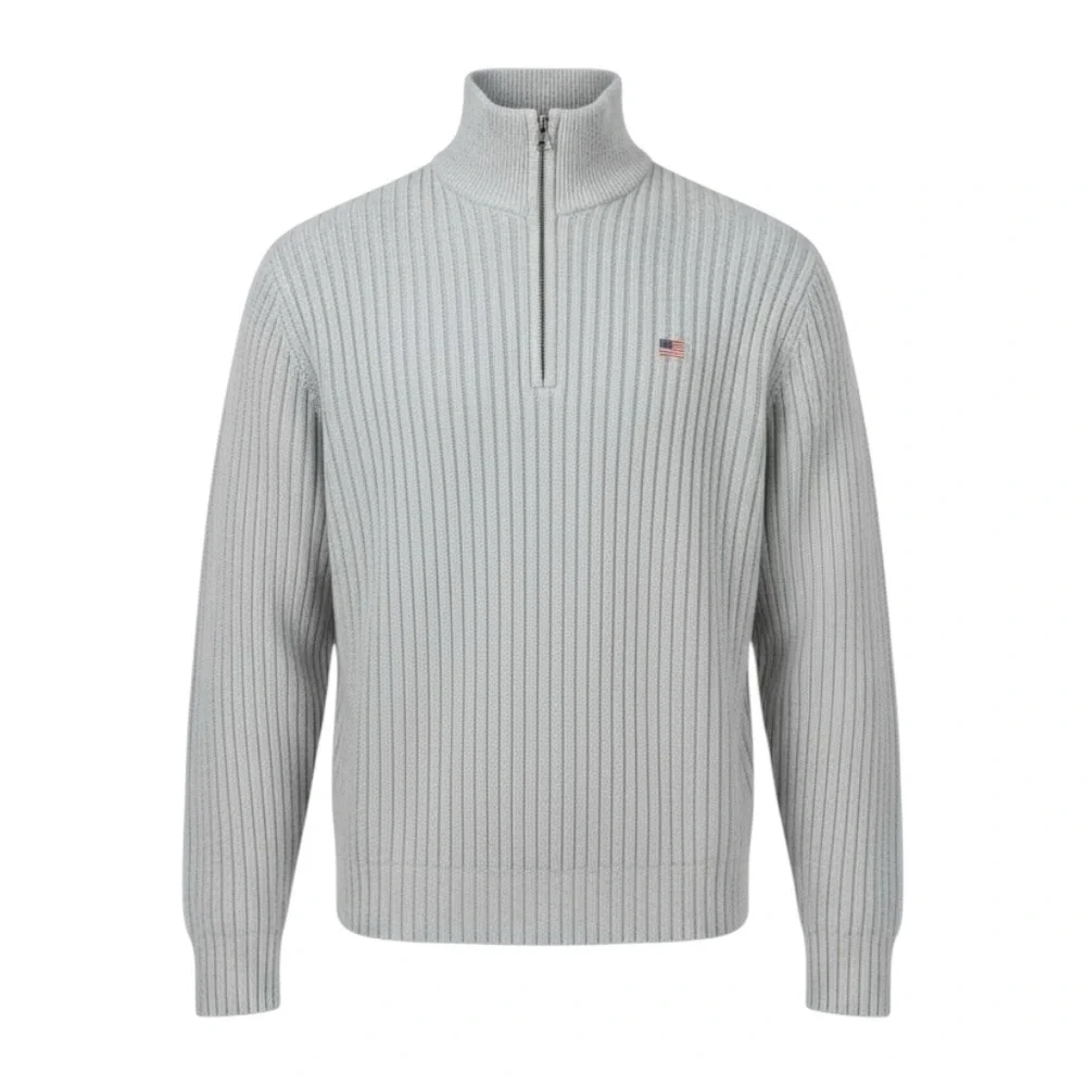 🆙 Polo Jeans Co. RL ¼‑Zip Ribbed Mock Neck Sweater Size L Light Gray